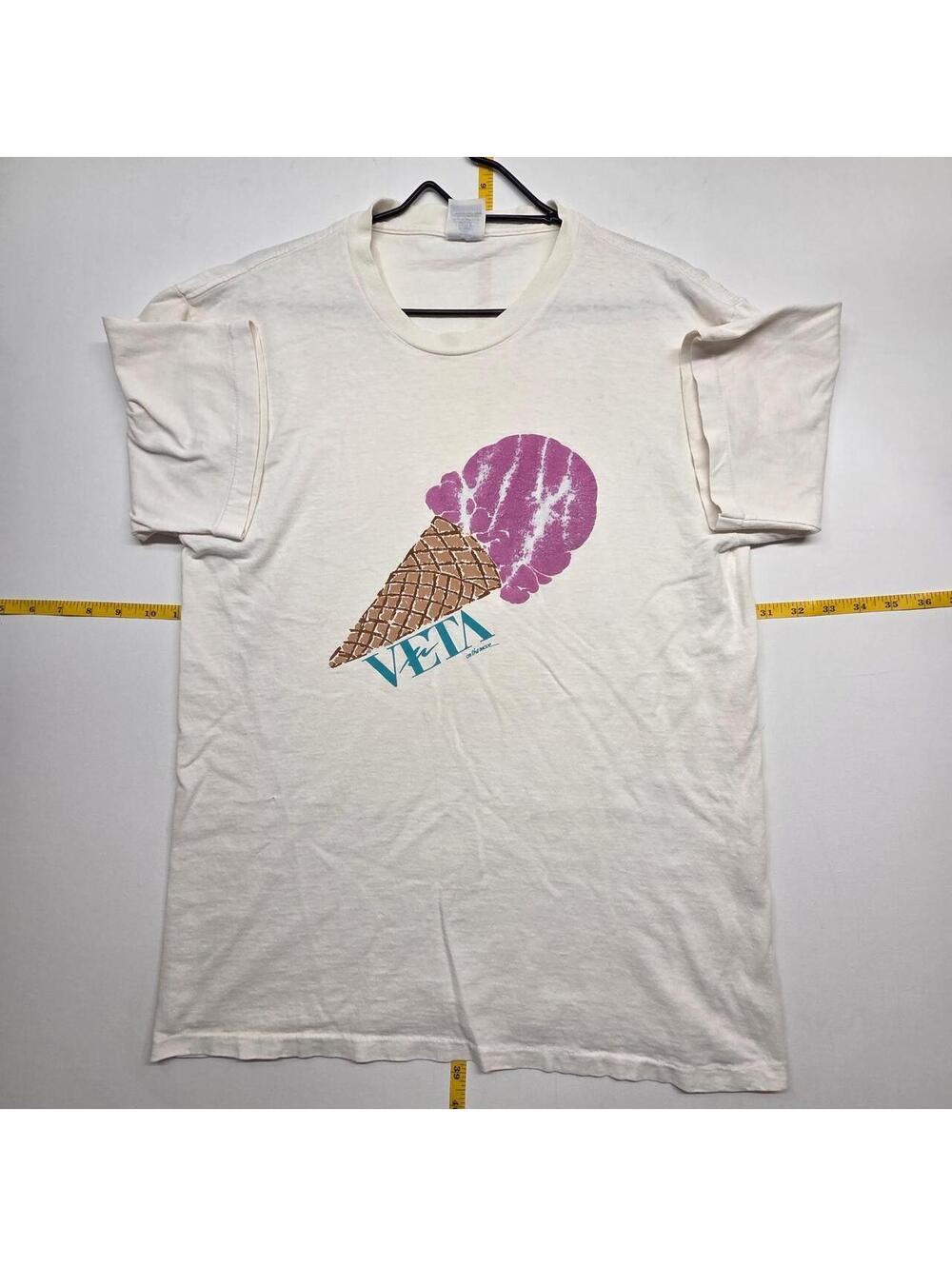 VTG 80s VETA Ice Cream Cone Cotton T-Shirt with purple ice cream graphic